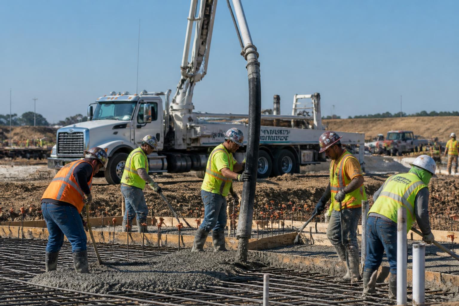 Concrete pouring on construction site